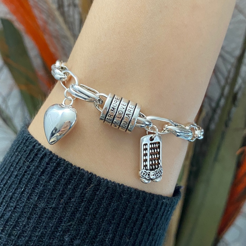 S925 silver heart abacus circle wide ring chunky bracelet for women girls her